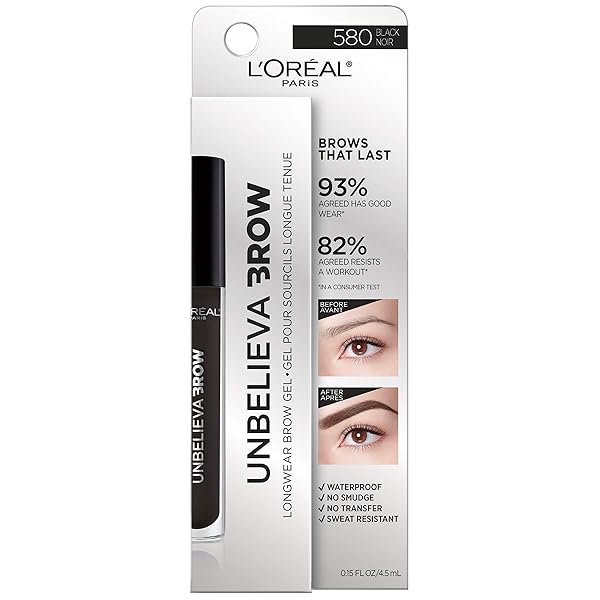 L’OREAL PARIS UNBELIEVA-BROW LONGWEAR WATERPROOF TINTED BROW GEL, SMUDGE-RESISTANT, TRANSFER- PROOF, QUICK DRYING, EASY AND QUICK APPLICATION WITH PRECISE BRUSH, BLACK, 0.15 FL. OZ.