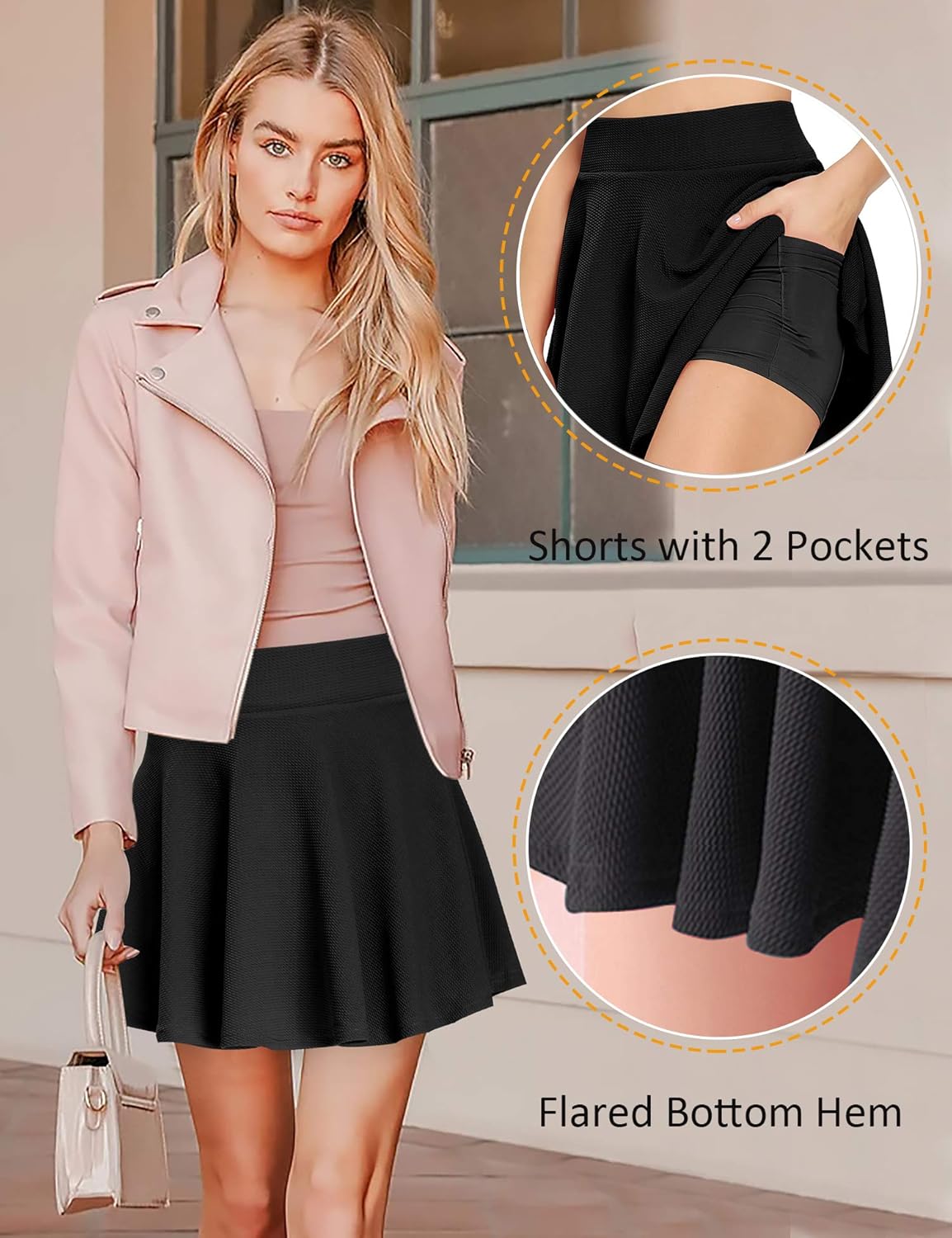 Women's Pleated Skater Tennis Skirt with Shorts Pockets A line High Waisted Cute Flared Casual Mini Short Golf Skirts at  Women’s Clothing store
