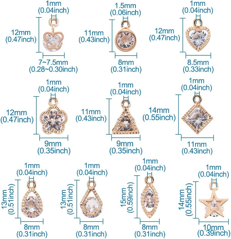 Craftdady 80pcs Cubic Zirconia Crystal Charms 10 Styles Geometric Tiny Rhinestone Diamante Pendants with Mixed Colors Metal Frame for Necklace Earring Jewelry Making - Image 4