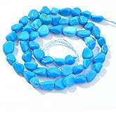 PLTbeads Blue Turquoise Pebble Nugget Oval Free Tumbled Stone 6-8mm Natural Gemstone Loose Beads Approx 15.5 inch for DIY Jewelry Making