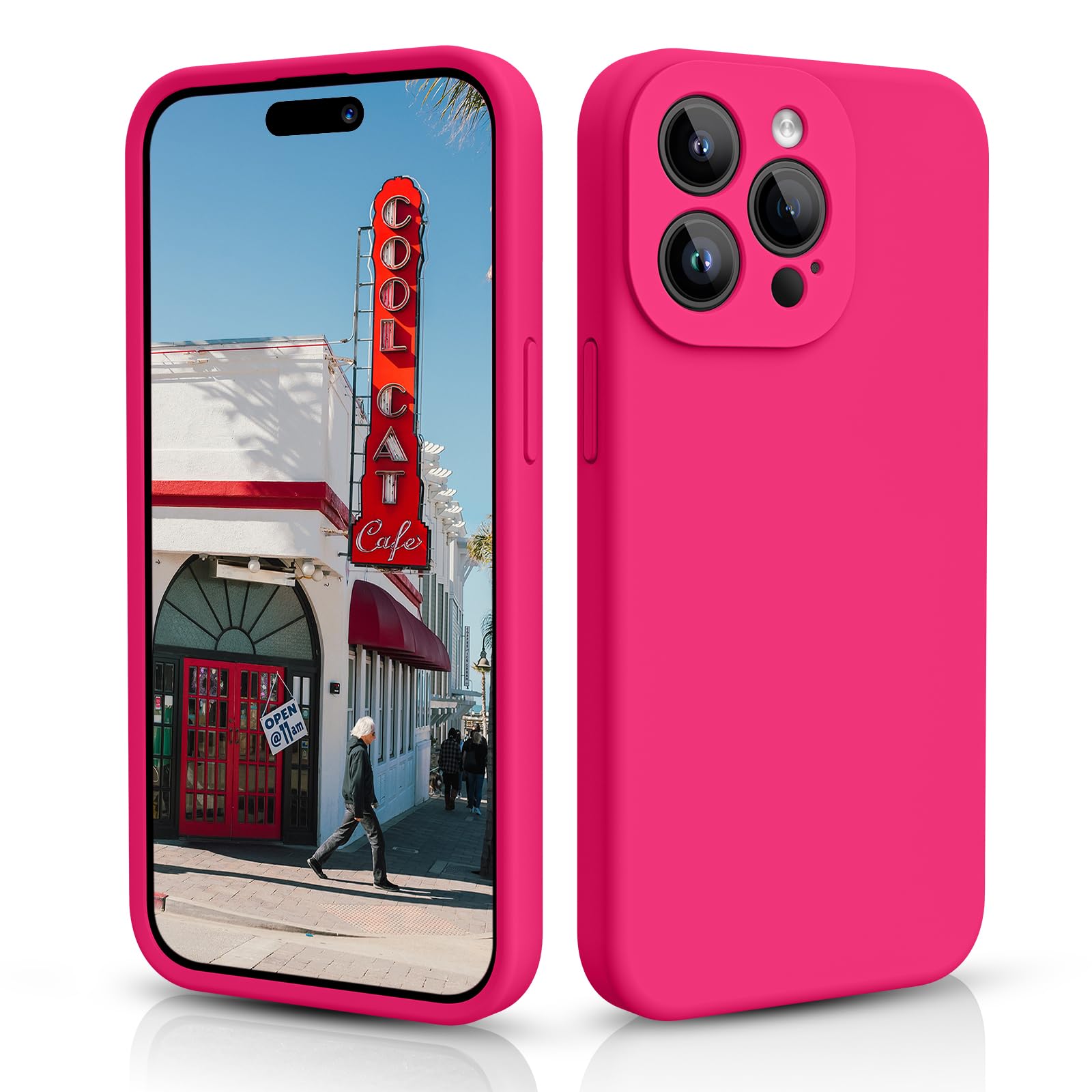 CALOOP Slim-Fit for iPhone 15 Pro Case,Skin Soft Liquid Silicone,Sturdy Hard Frame Shockproof Cover with Anti-Scratch Microfiber Lining,Full Protection for Screen and Camera Lens, 6.1 inch(Hot Pink) — image 1