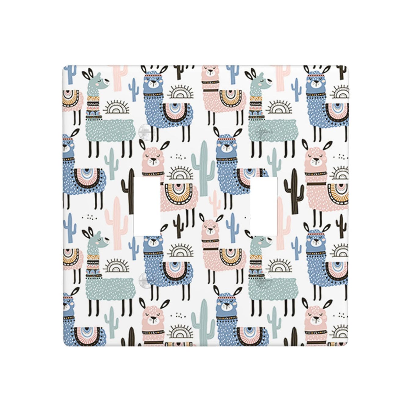 Moslion Blue Pink Green Llama 2-Gang Toggle Wall