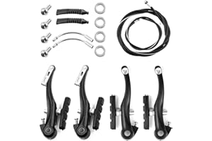 Glarks 6Pcs Bike Brake Set Includes 2 Pairs 4Pcs V-Bike Brakes, 2Pcs Black Front and Rear Brake Cables Professional Bicycle B