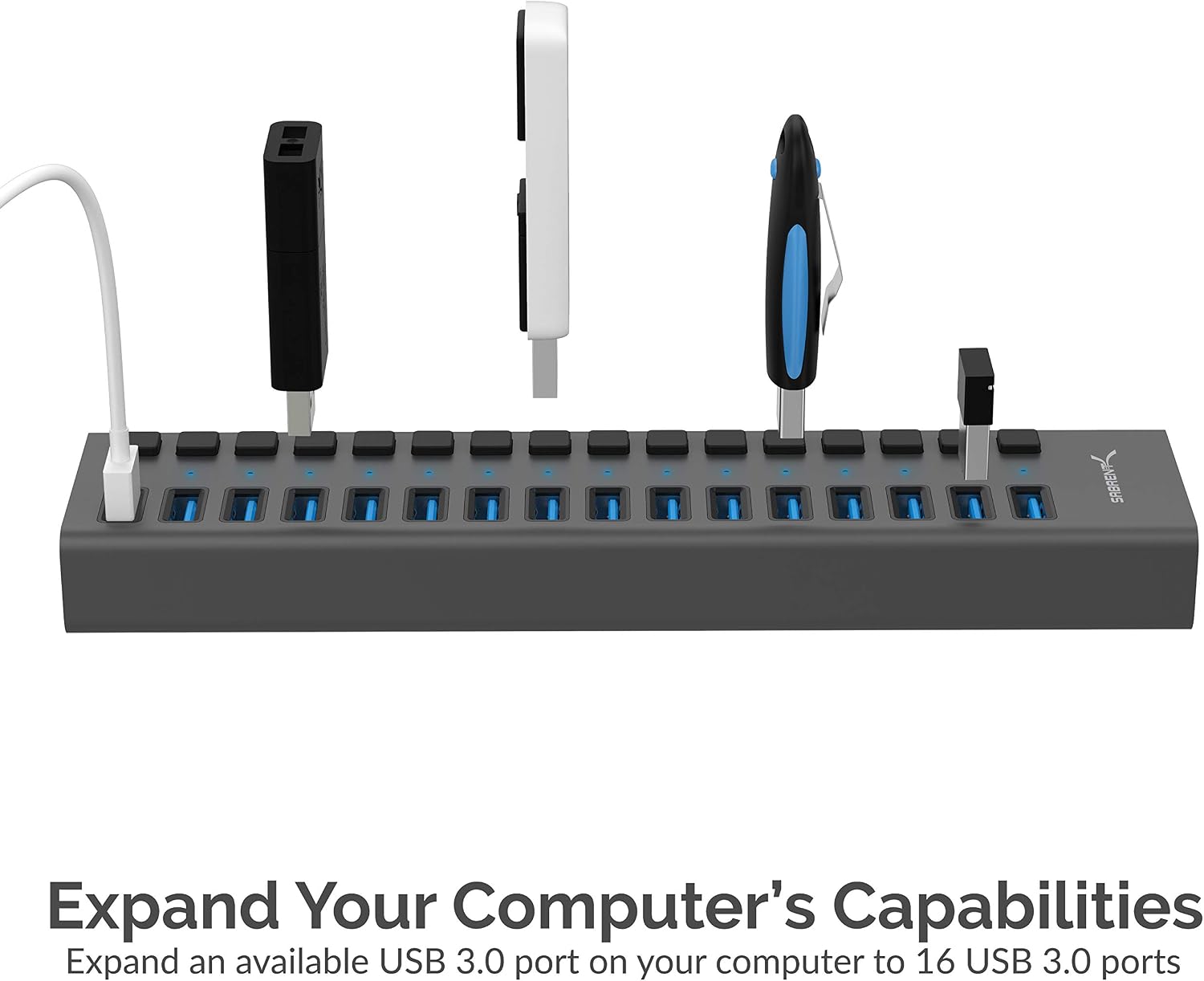 SABRENT Powered USB Hub, 16-Port USB 3.2 Docking Station with Individual Switches & LEDs - Image 4