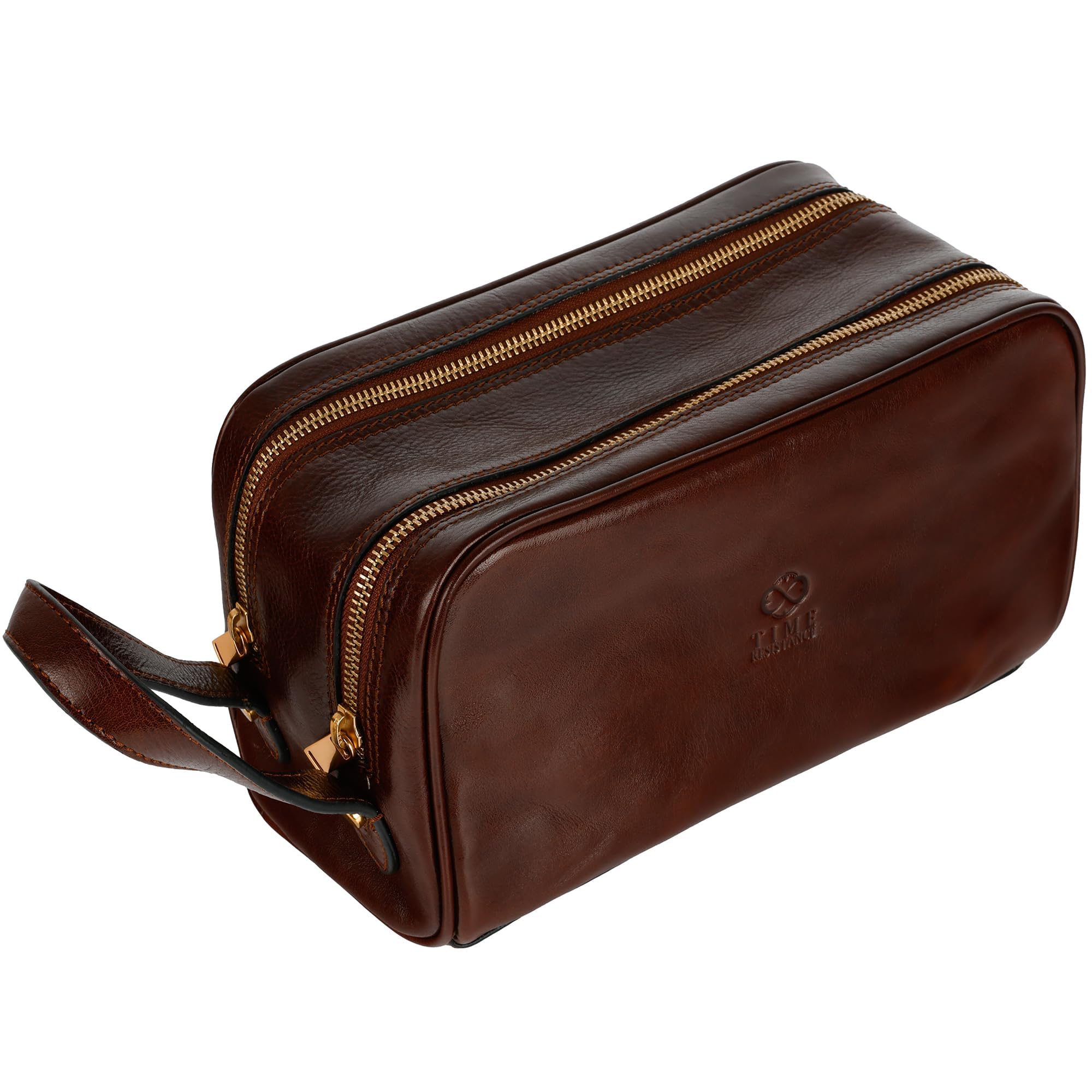Leather Cosmetic Bag Toiletry Italian Classy Dopp Kit Brown - Time Resistance (Brown)