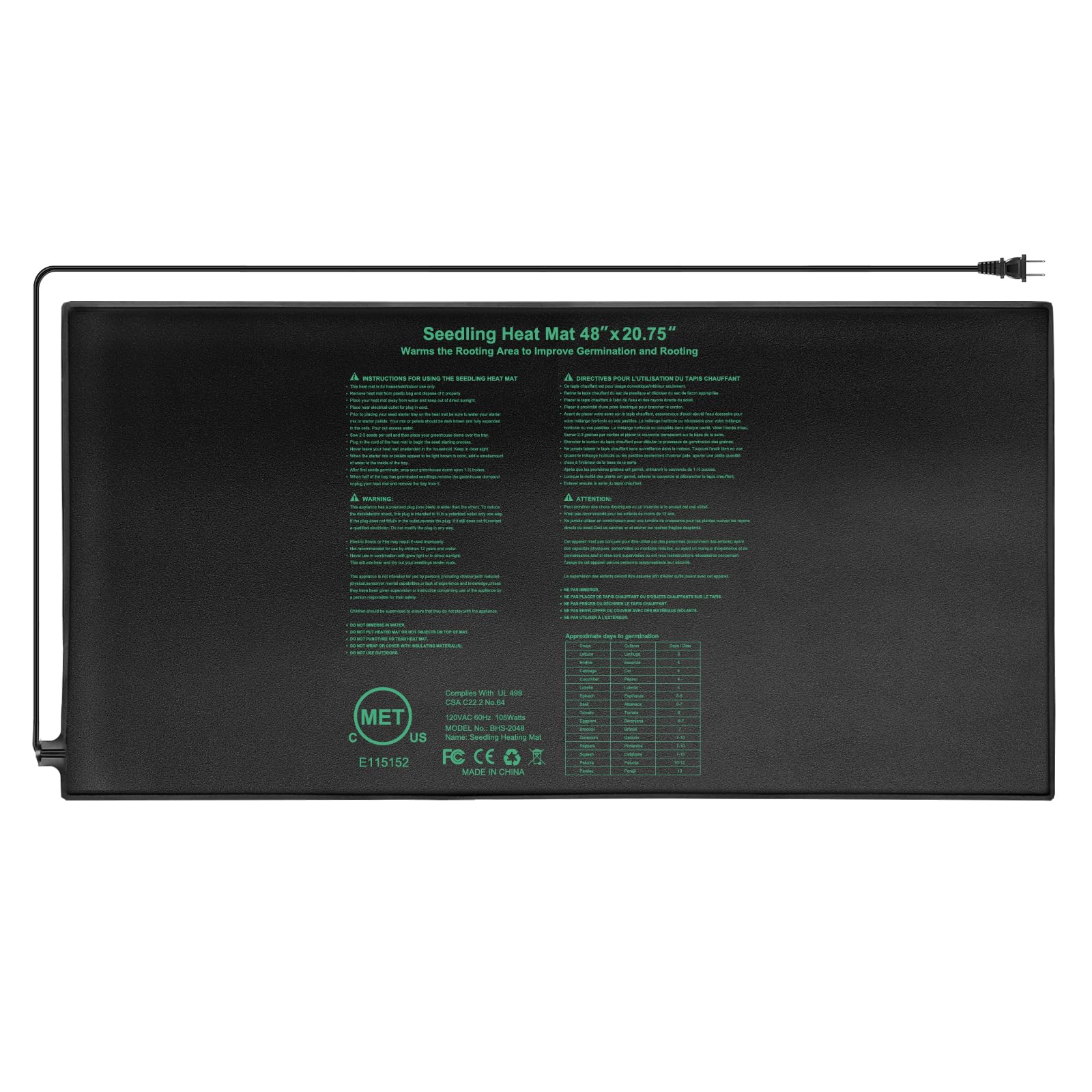 HYDGOOHO Seedling Heat Mat 48"x20.75", UL & MET-Certified Waterproof Plant Heating Pad for Germination, Hydroponics, Brewing, Breeding, and Greenhouses Image