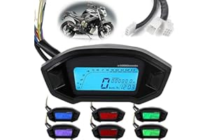 Universal Motorcycle LCD Digital Speedometer, Tachometer, Odometer with 7 Color Backlights (12V)