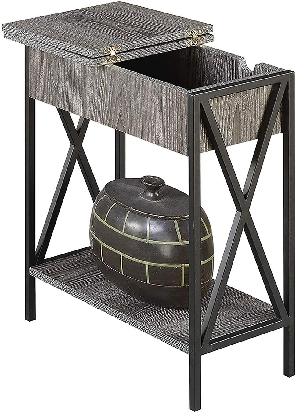 Convenience Concepts Tucson Flip Top End Table with Charging Station, Weathered Gray: Furniture & Decor