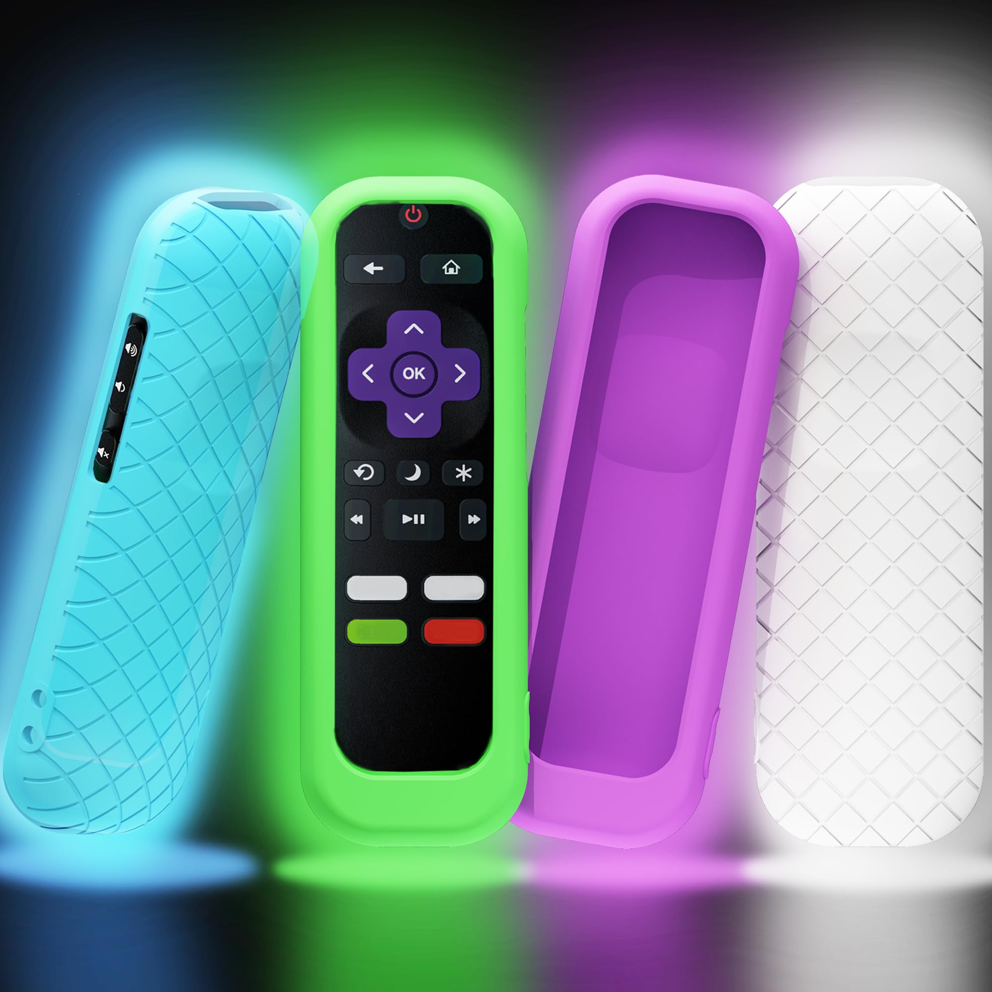 GMXT 4 Pack Silicone Case for Roku Remote, Cover for Hisense/TCL Roku TV Steaming Stick/Express Universal Replacement Controller Silicone Sleeve Skin Glow in The Dark