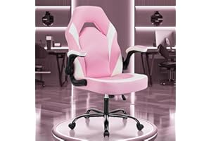 OLIXIS Computer Gaming Desk Chair - Big and Tall Ergonomic Lumbar Support with Flip-up Armrest and 360° Swivel Wheels, PU Leather Height Adjustable, for Home and Office, Pink