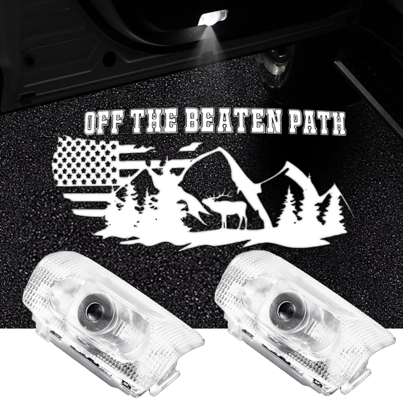Photo 1 of Never Fade Car Door Lights Logo, Compatible with Toyota Highlander/4runner/Tundra/Land Cruiser/Venza, LED Logo Projector Lights, Welcome Puddle Lamp Car Accessories - Off The Beaten Path Flag