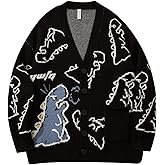 Flygo Mens Dinosaur Sweater Chunky Oversized Knitted Cartoon Button Down Sweater Cardigan