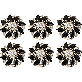 MECCANIXITY 6pcs Rhinestone Flower Sewing Buttons 1 Inch Crystal Shank Buttons for Jewelry Making Cloth DIY Sewing Embellishments, Gold Black