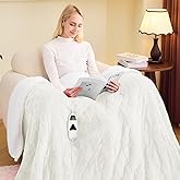 greenoak Heated Blanket Electric Twin 62"X84", Heating Blankets with 10 Levels 8 Hours Auto-Off, Soft Flannel Sherpa Fluffy House Warming Gifts for Grandma Seniors Mom,Pure White
