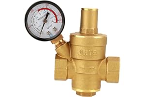 AYNEFY Water Pressure Valve,Pressure Regulator D Eau Brass Dn15 Adjustable Water Pressure Regulator Pressure Reducing Valve With Gauge Meter ,Water Pressure Regulator For Tap Water Equipment