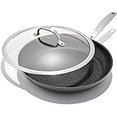 OXO Enhanced, 12" Frying Pan Skillet with Lid, Healthy Ceramic Nonstick, PFAS-Free, Stainless Steel Handle, Dishwasher Safe, Oven Safe, Black