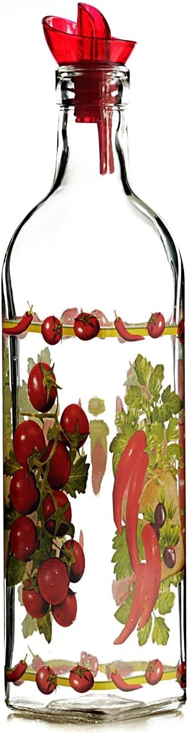 Grant Howard Country Veggies Oil & Vinegar Glass Cruet with Ergo Pourer, 16 oz, Multicolored: Kitchen & Dining