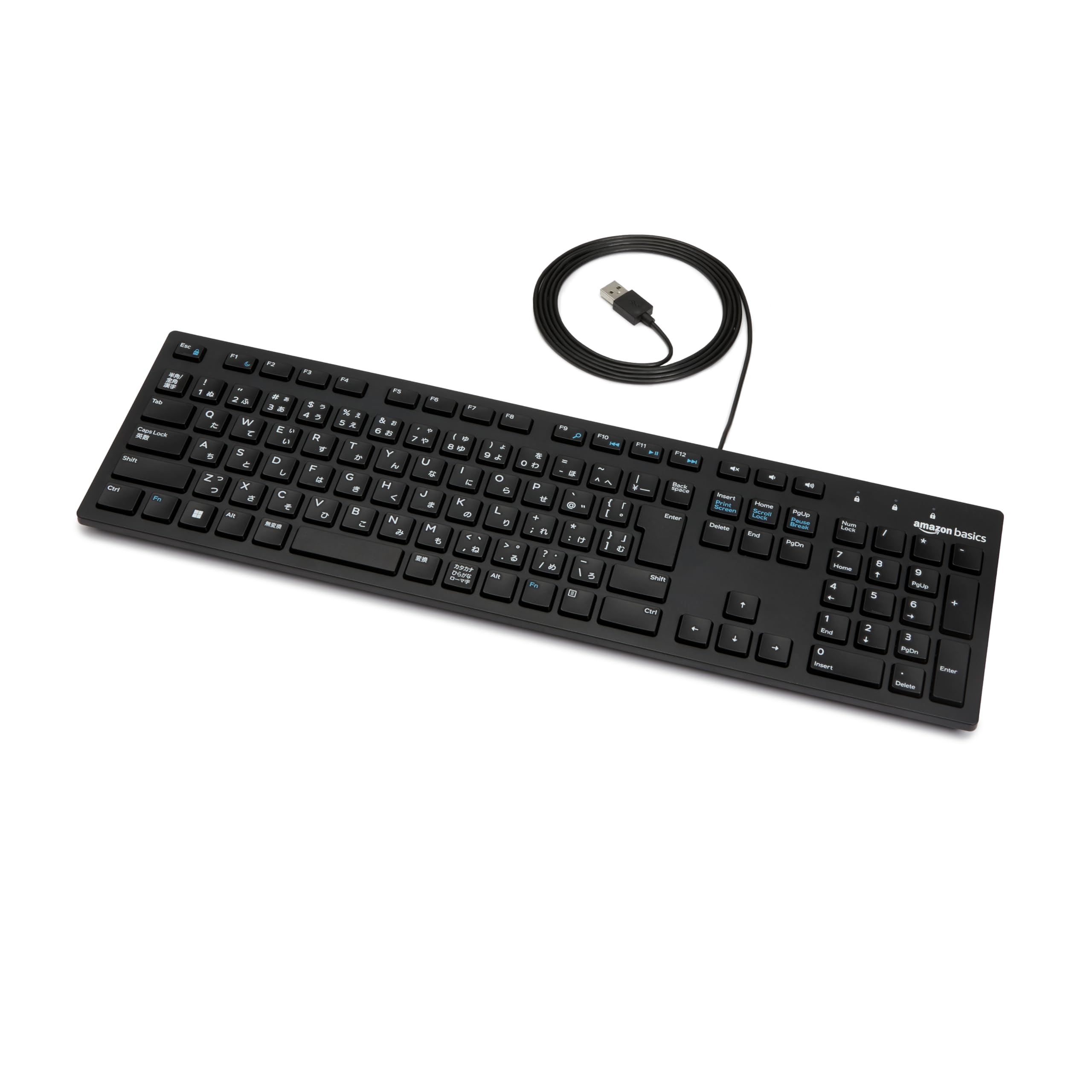 Amazon Basic Japanese Low Profile Wired USB Keyboard Matte Black
