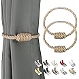 BEL AVENIR Magnetic Jute Curtain Tiebacks, Decorative Drapery Holdbacks Bohemian Style Woven Tie-Backs with Exquisite Knot (Jute, 2 Pack)