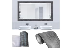 STAMINATE 32.8 Feet Peel and Stick Dark Gray Wood Grain 10M Wallpaper Border Removable PVC Waterproof Wallpaper,Bathroom Mirror Frame Border Sticker Wall Decer (3.97in)