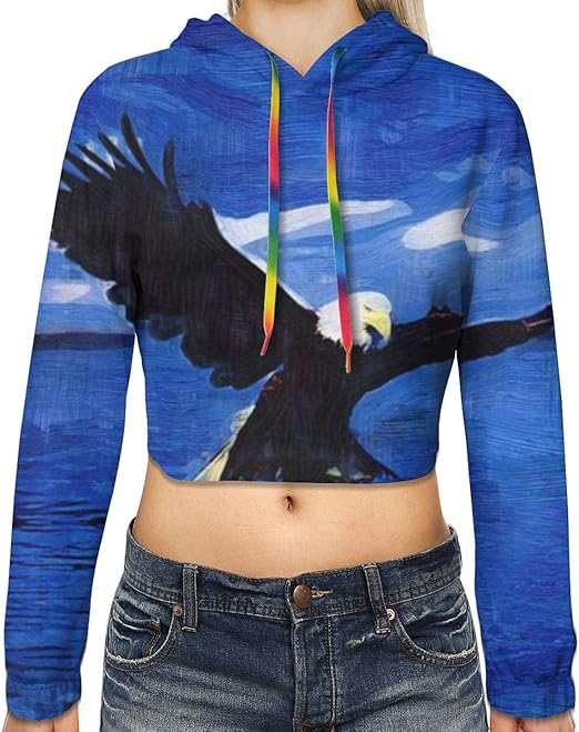 Women's Hoodie Sweater Sea Bald Eagle Animal Crop Top Sweatshirt Lumbar Sweatshirt Cropped 