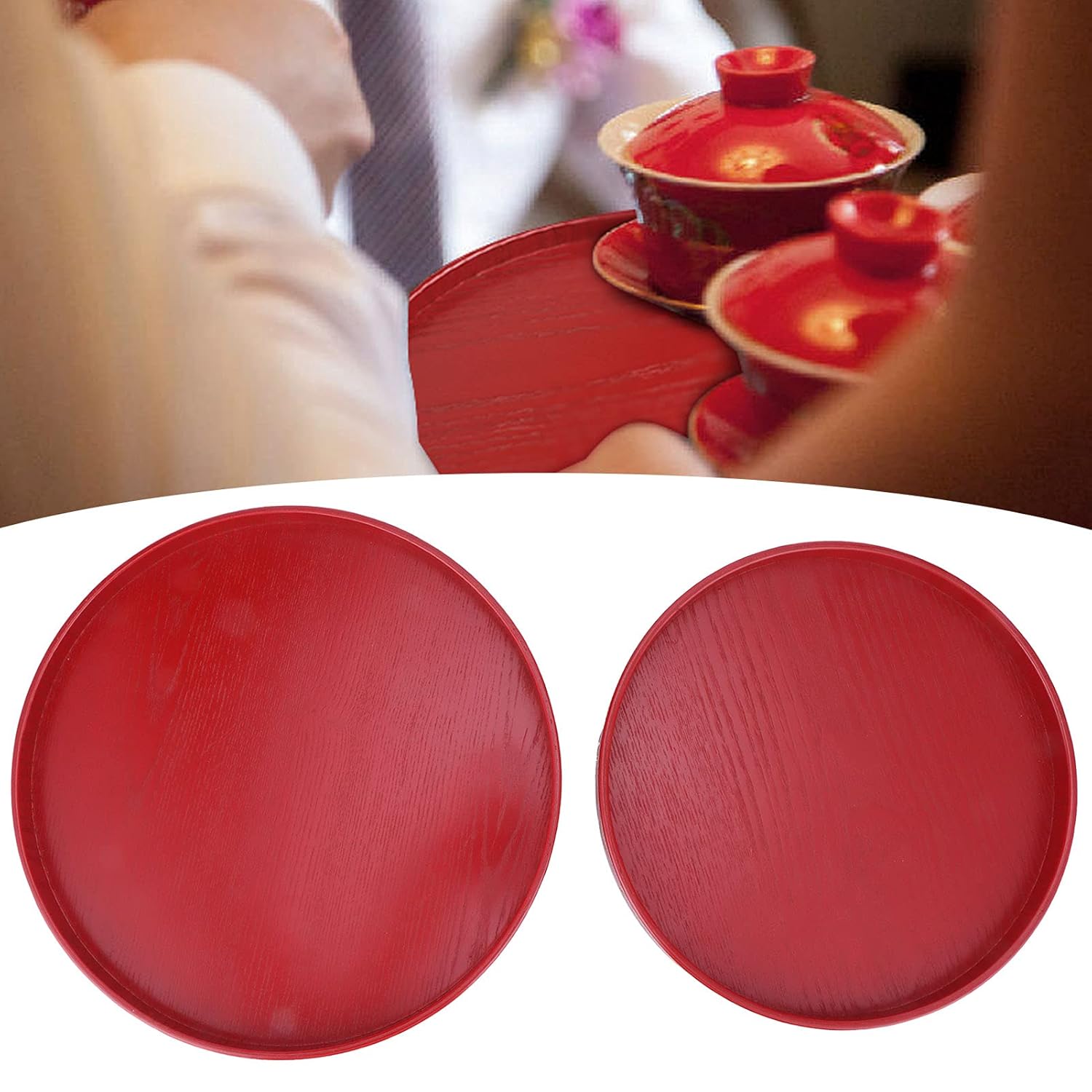 Buy Wooden Plate, Round Wooden Tea Cup Tray Serving Plate Wedding Tray Multifunctional Tray