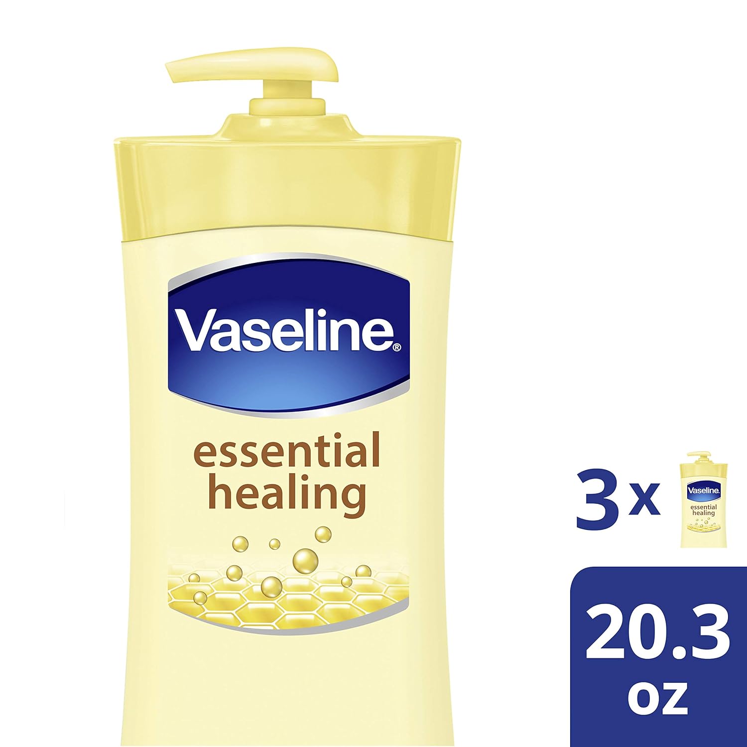 Vaseline Intensive Care Body Lotion For Dry Skin Essential Healing Clinically Proven to Moisturize Deeply With One Application 20.3 oz 3 count: Beauty