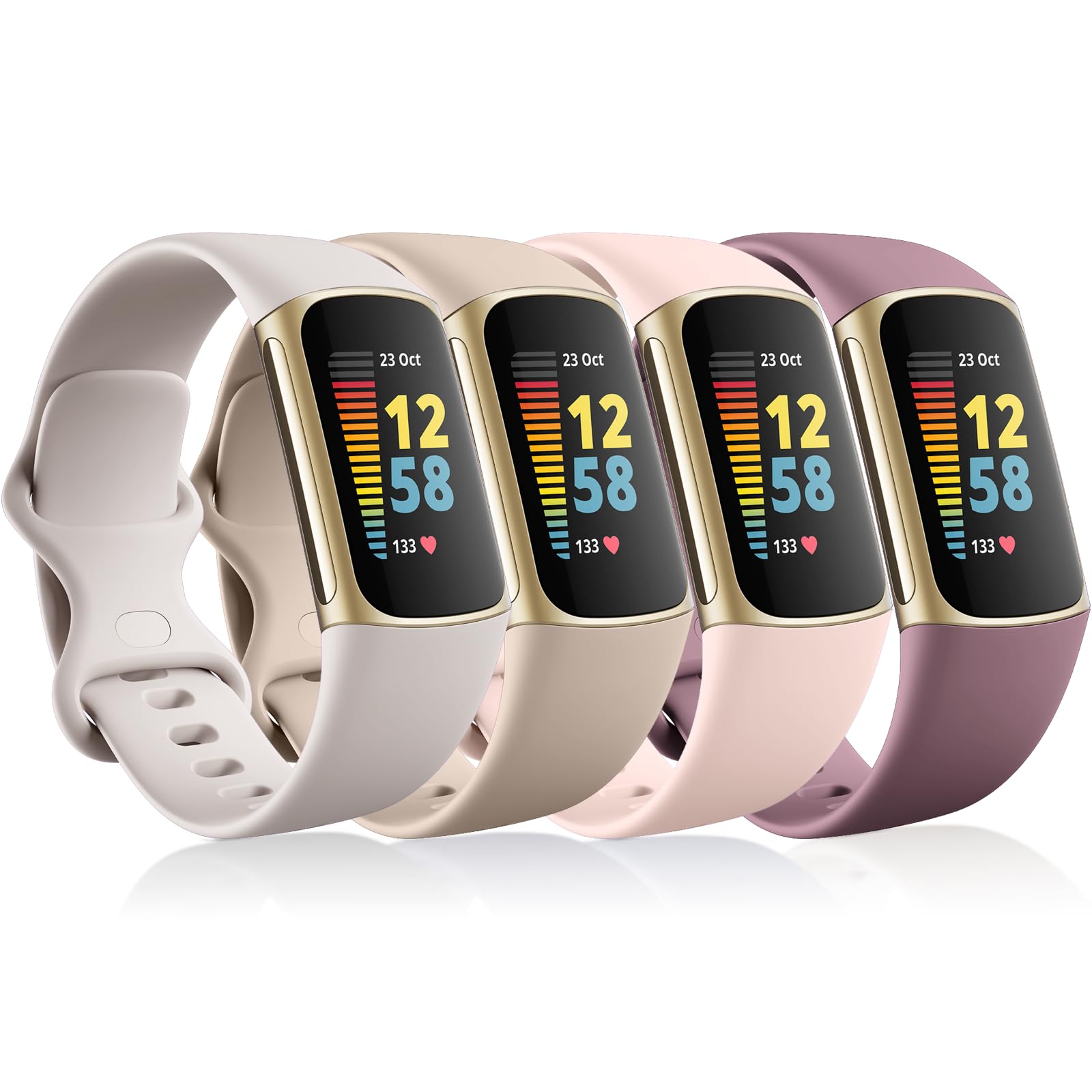 CeMiKa 4Pack Strap Compatible with Fitbit Charge 5/6, Soft Silicone Sport Bands, Breathable Waterproof Adjustable Wristband, Small/Large