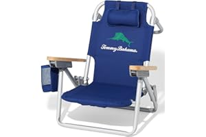 Tommy Bahama Kid's 5-Position Lay Flat Backpack Folding Beach Chair, Solid Navy Wavy Marlin