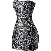 Floerns Women's Leopard Print Sleeveless Tube Top Club Dress Split Bodycon Mini Dress