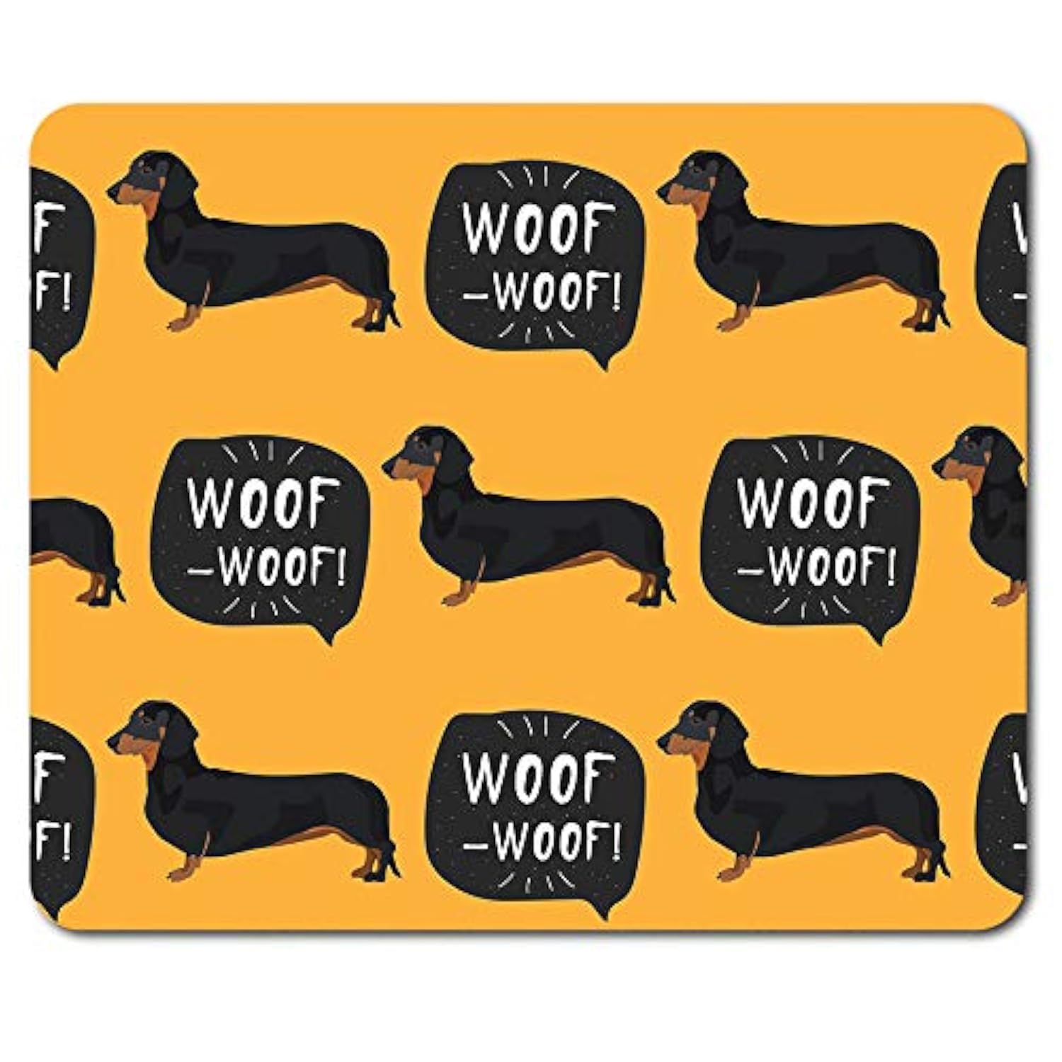 Adorable Yellow & Black Sausage Dog Mouse Mat Pad - Dachshund Dogs Computer Desk Accessory Gift Secret Santa Mum Dad Sister Brother Animal Lover #15293