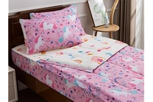 NTBED Unicorn Printed Zipper Bedding Sets Twin Lightweight Microfiber Floral Comforter Set with Fitted Sheet Pillow Covers,Pink