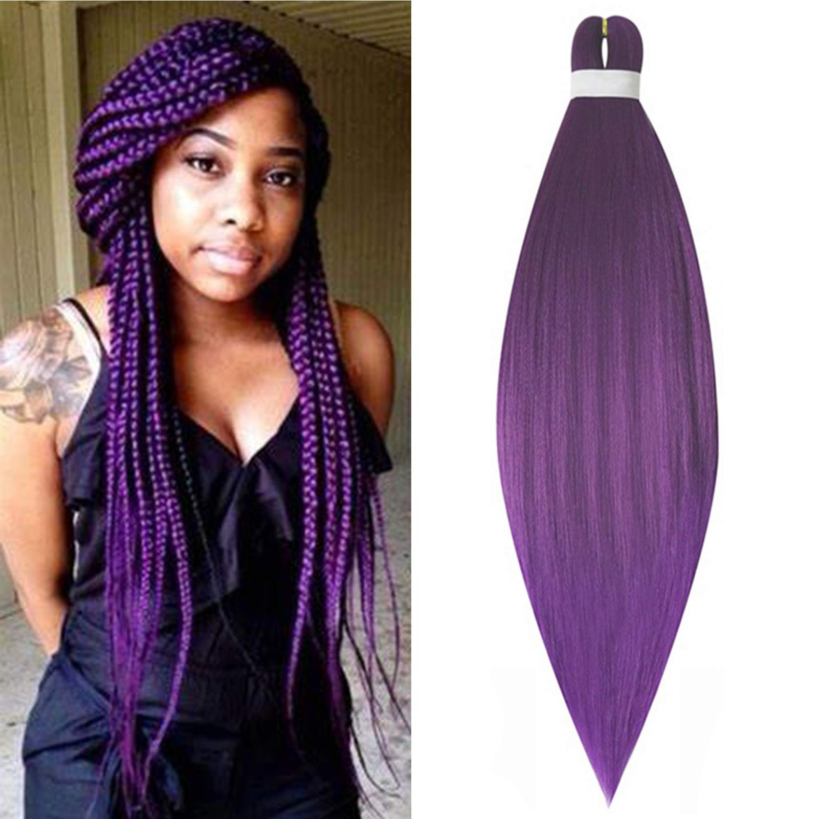 Pre stretched Braiding Hair Easy Braids 26inch 1pack Professional Hair Extensions Hot Water Setting Synthetic Fiber Crochet Twist Hair Yaki Texuture Itch Long Soft(Purple)