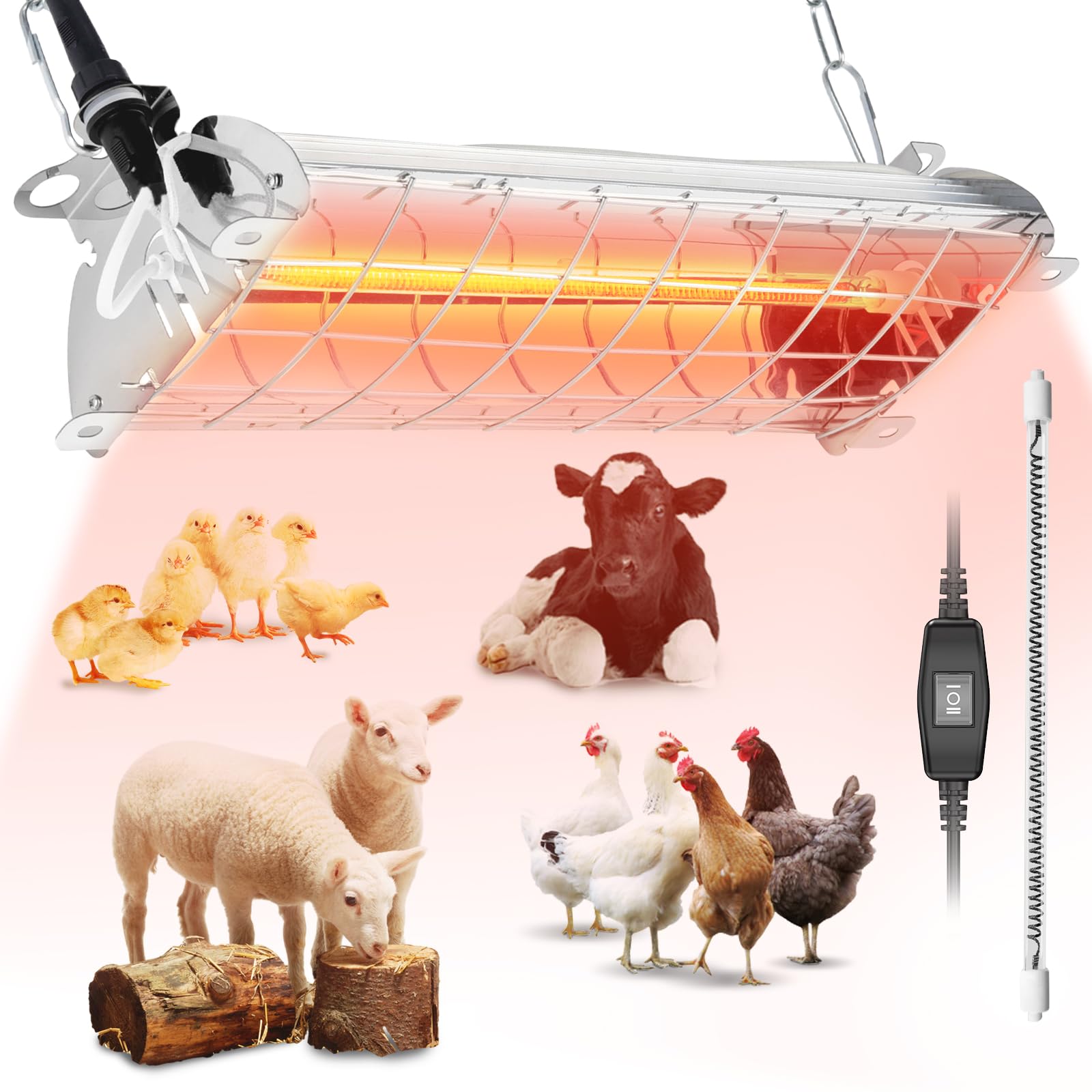Photo 1 of Large Chicken Coop Heater Lamp 60 Chicks, 300W Carbon Fiber Chicks Brooder Heater Plates, Adjust 2 Mode Temp&Hanging Height for Coop Brooder Box Supplies Livestock Heating Warm Poultry House14x5.5x3IN