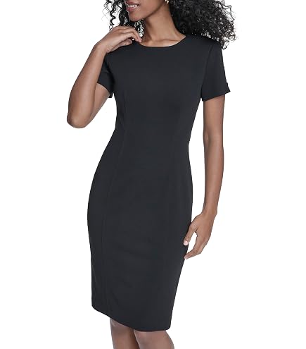 Calvin Klein Petite Belted Keyhole A Line Dress Black 6P at Amazon Women's Clothing store