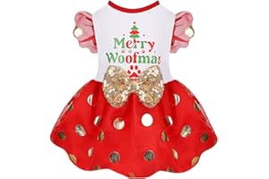 KOSIYI Dog Christmas Dress Fly Sleeve Dot Tulle Dress with Sparkly Bowknot Dog Winter Clothes for Small Dogs Girl Holiday Lightweight Doggie Xmas Costume Puppy Skirt Pet Apparel Cat Clothing Red,S