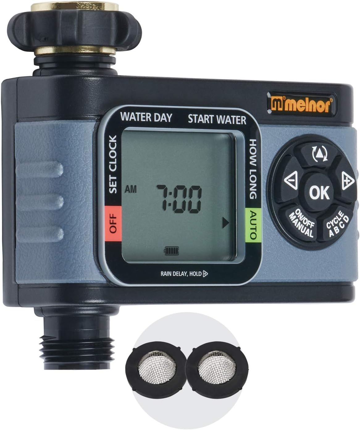 Melnor 65080-AMZ HydroLogic 1-Zone Digital Water Timer with 2 Stainless Steel Filter Washers,  Bundle Set : Garden & Outdoor