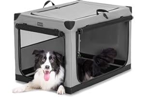 PETSFIT Soft Sided Dog Crate - 91L x 61W x 58H cm Lightweight, Easy Setup, Sturdy, Adjustable Framework with 3 Mesh Door, Por