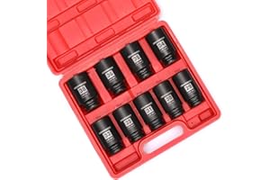 MIXPOWER 1/2- Inch Drive Deep Impact Socket Set, 6 Point, CR-MO, Metric, 29mm-38mm, 9-Piece 1/2" Dr. Deep Spindle Axle Nut Im