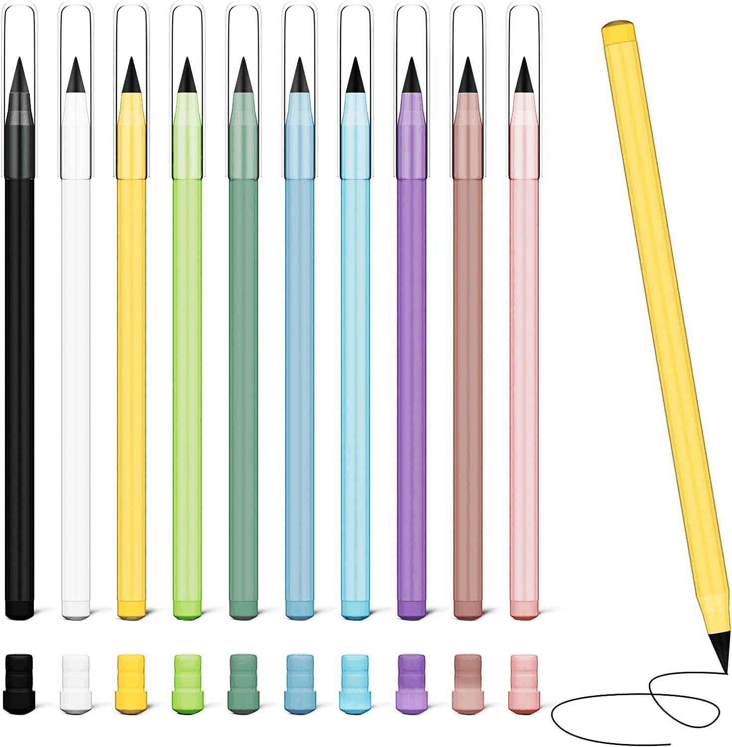 OSDUE Eternal Pencils - Pack of 10 Inkless Infinity Pencils with 10 Erasers for Writing and Drawing