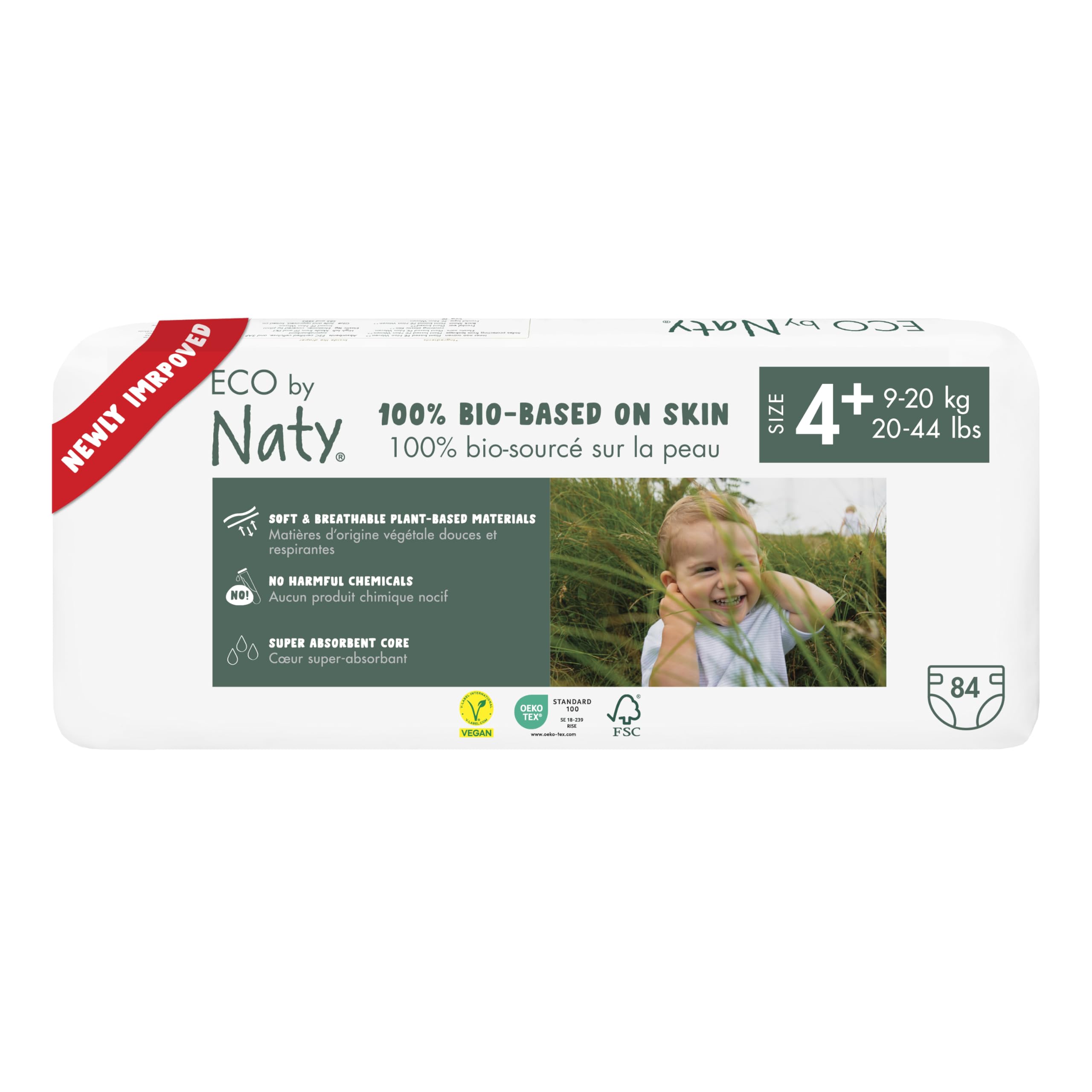 Naty Baby Nappies - 100% Plant-Based Materials on Skin, Soft, for Sensitive Skin & Super Absorbent (Size 4+, 84 Count)