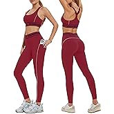 Mudere 2 Piece Workout Sets for Women High Waist Leggings with High Impact Sports Bra Yoga Outfits