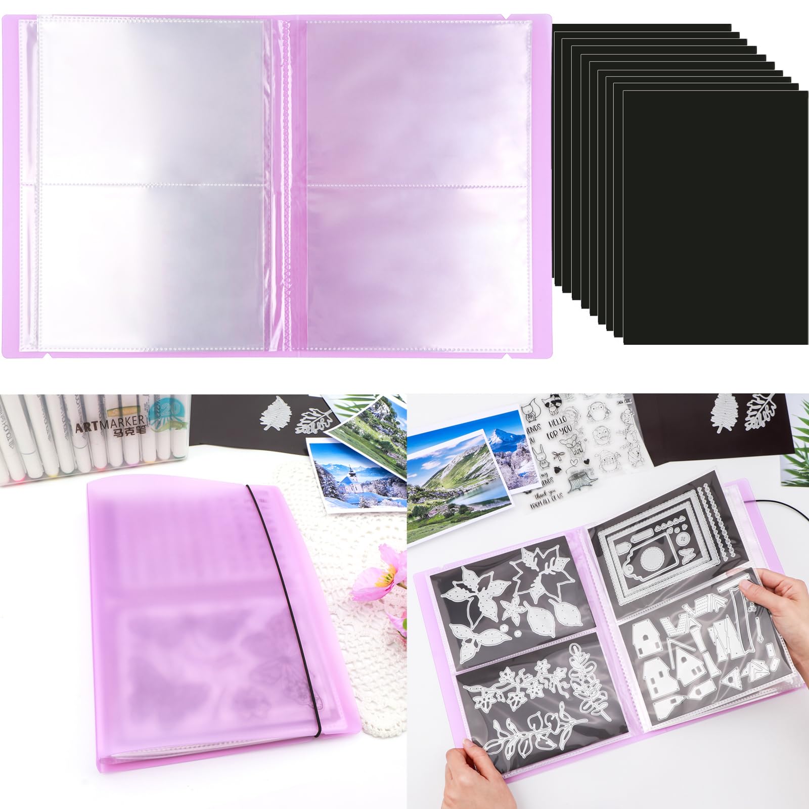 Photo 1 of 10 Pcs 0.3mm Magnet Sheets and 80 pockets/20 pages Storage Album for Stamp and Cutting Dies Storage Book Organizer Folder for Storage Die Cutting, DIY Scrapbooking Card Making Supplies (Purple)