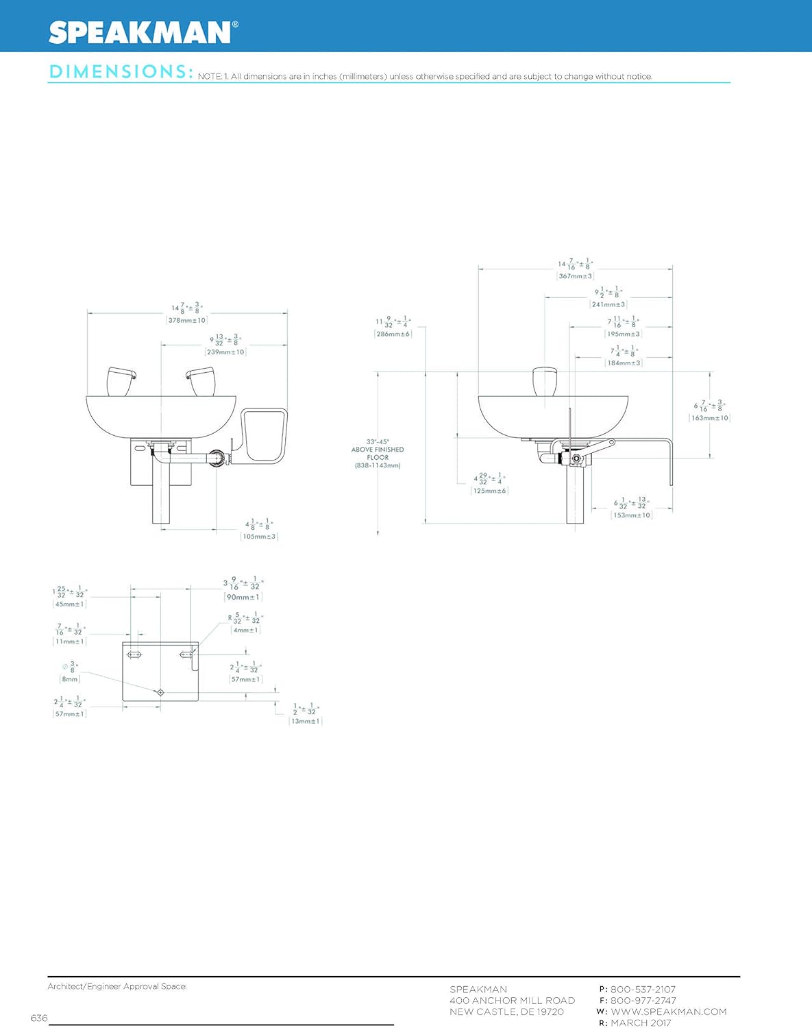 Speakman, Yellow SE-580 Traditional Series Wall-Mounted Emergency Eyewash - Science Lab Eye Wash Units - 