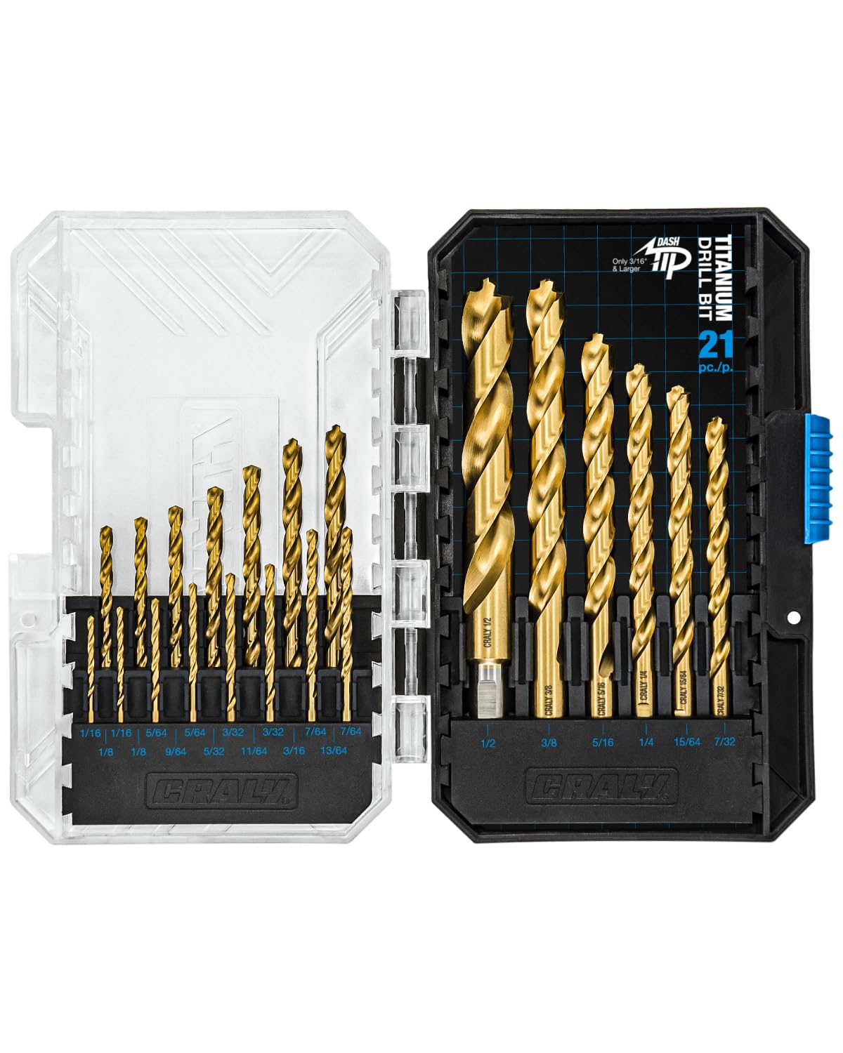 Photo 1 of CRALY 21-Piece Cobalt Drill Bit Set, M35 HSS Titanium Coated Jobber Length Twist Drill Bits, Dash Tip & 135 Degree Split Point, 3-Flat Shank, for Hard Metal, Stainless Steel, Cast Iron, Plastic