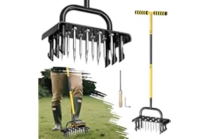 Failenfeivp 2-in-1 Lawn Aerator Tool Metal Manual Grass Aerator with 18 Iron Spikes Foot Press Lawn Aerator Spike Tool for Removing Thatch and Soil Compaction for Lawn、Garden