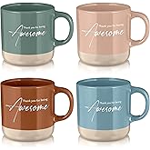 Didaey 4 Pcs Employee Appreciation Gifts Bulk 12oz Inspirational Ceramic Coffee Mug Thank You Mug Gifts for Social Worker Coworker Staff Office Teacher(Dark Colors,Awesome)