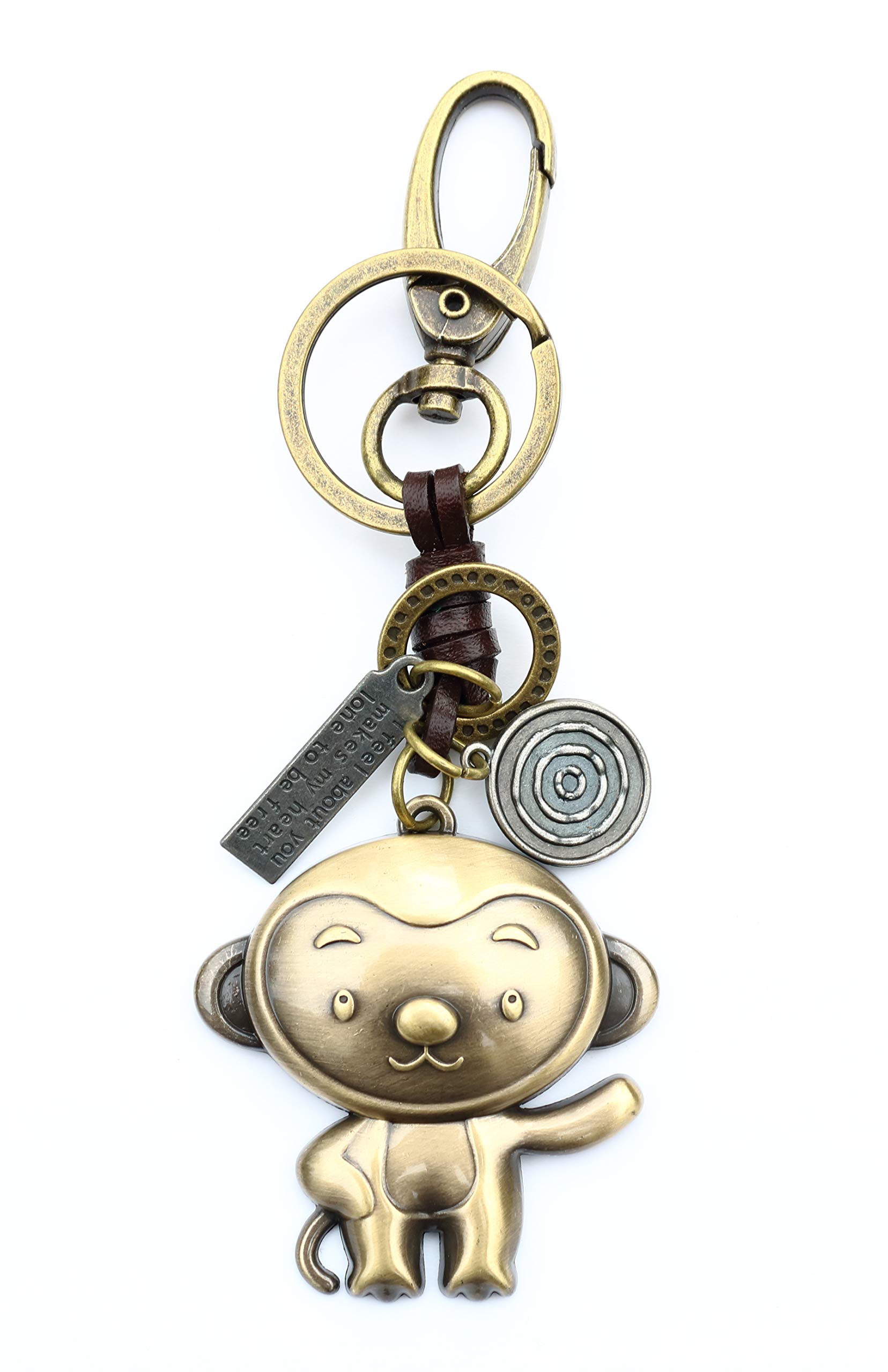 AuPra Funny Monkey KeyRing Gift Idea Women & Men Leather New Home Vintage Animal Lovers KeyChain | Mum & Dad Novelty Friendship Charm Key Ring Present | Girl & Boy Cute Best Friend Mini Pendant