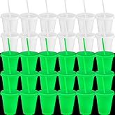 Honeydak 30 Pack 16 oz Glow in The Dark Cups Gift Bulk Light up Neon Plastic Tumbler with Straw and Lid Glow in The Dark Party Supplies Water Bottle Iced Coffee Mug Reusable (Fluorescent Green)
