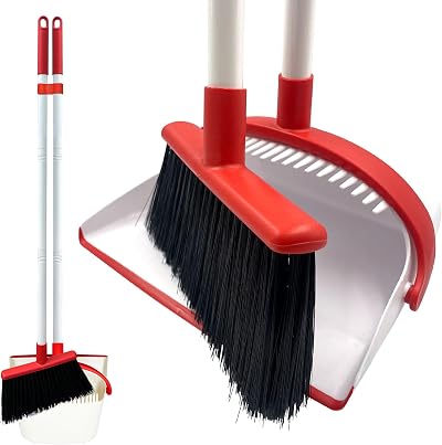 TDBS The Dustpan and Brush Store Long Handled Dustpan Set White Red